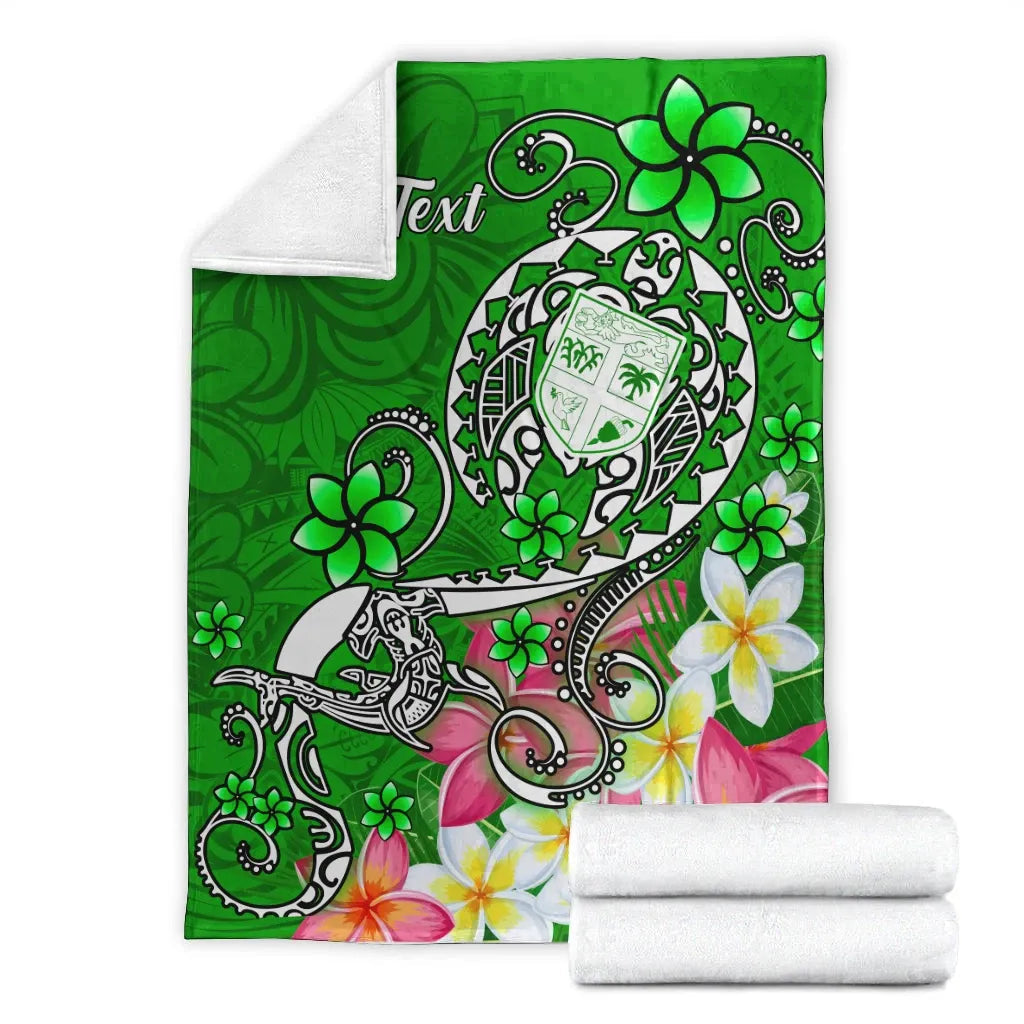 Fiji Custom Personalised Premium Blanket - Turtle Plumeria (Green)-Myprintsy