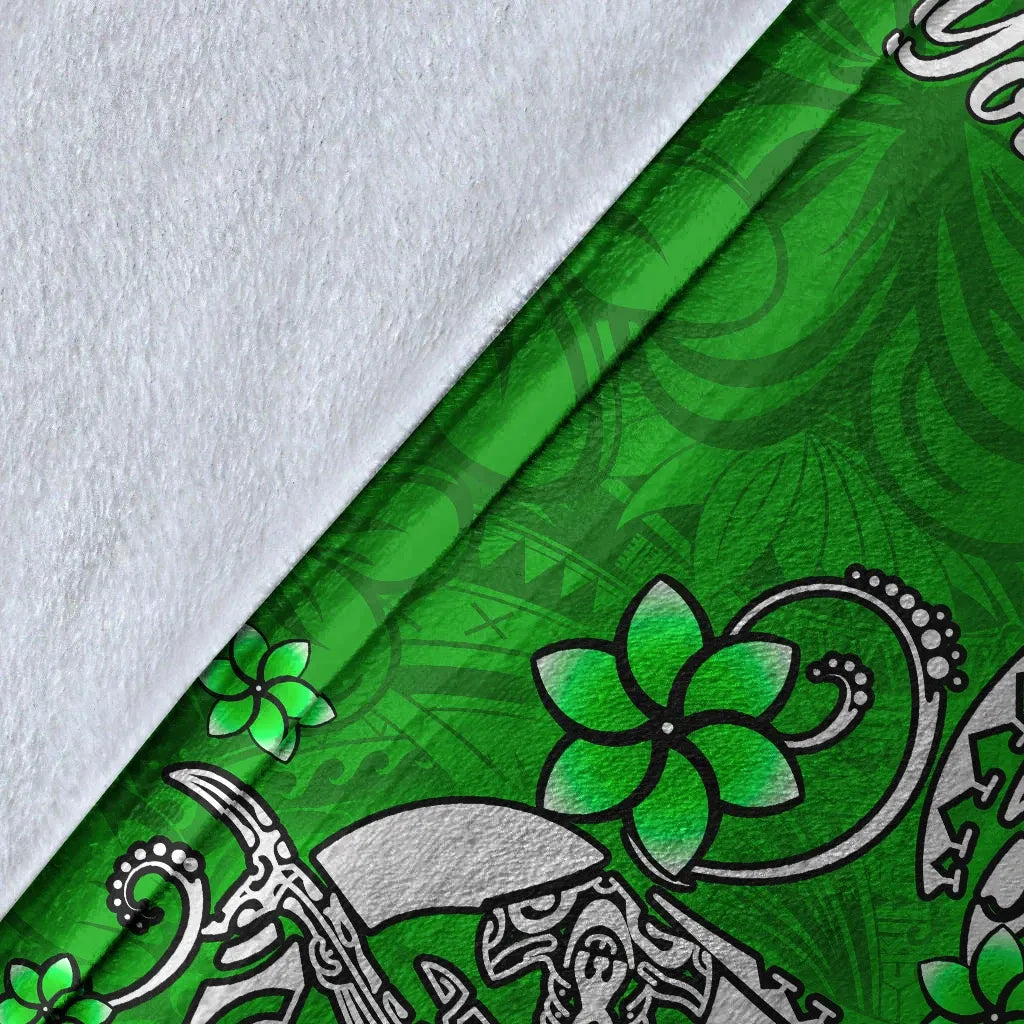 Fiji Custom Personalised Premium Blanket - Turtle Plumeria (Green)-Myprintsy