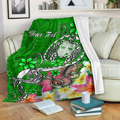 Fiji Custom Personalised Premium Blanket - Turtle Plumeria (Green)-Myprintsy