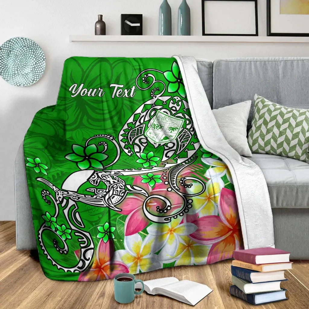 Fiji Custom Personalised Premium Blanket - Turtle Plumeria (Green)-Myprintsy