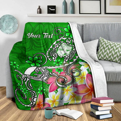Fiji Custom Personalised Premium Blanket - Turtle Plumeria (Green)-Myprintsy