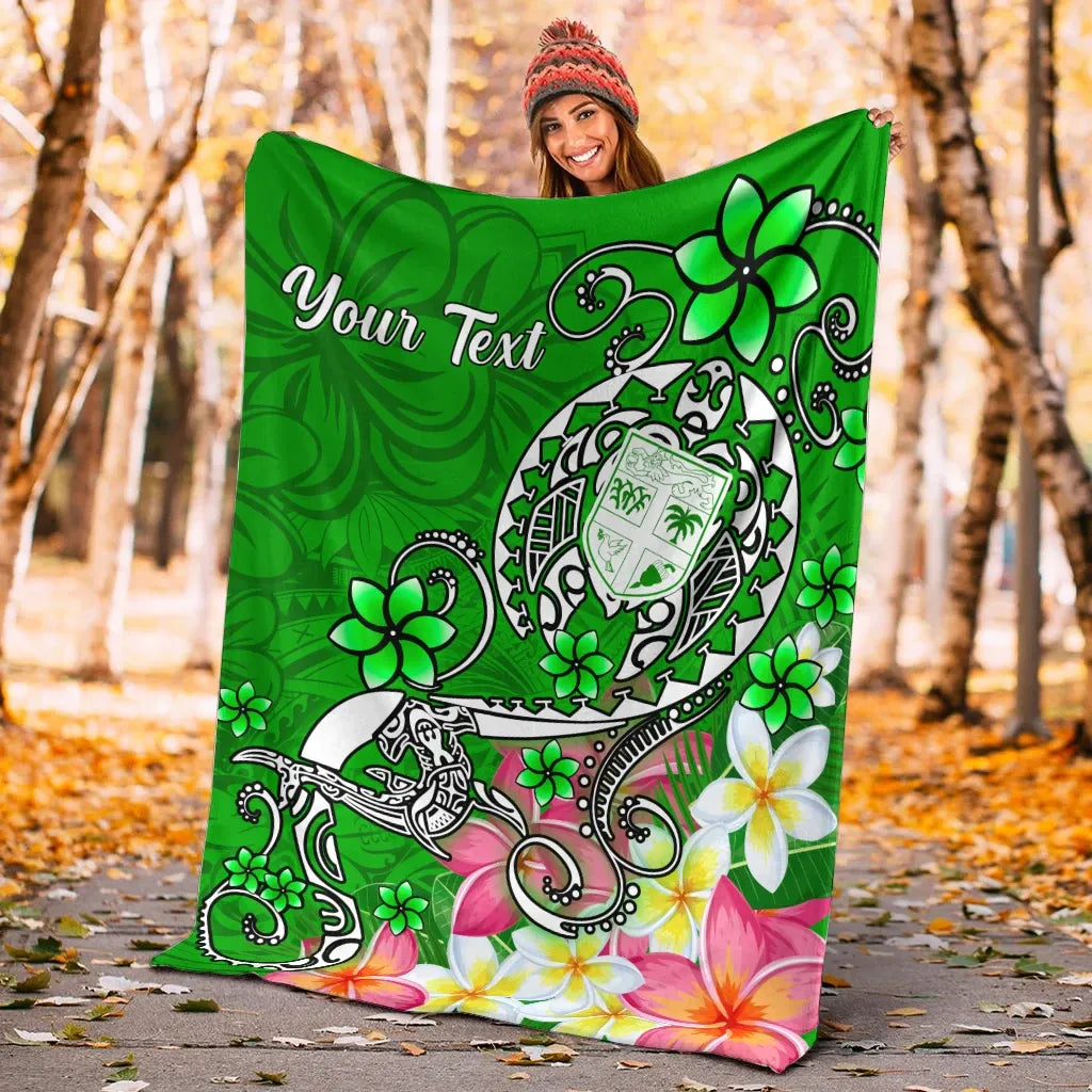 Fiji Custom Personalised Premium Blanket - Turtle Plumeria (Green)-Myprintsy