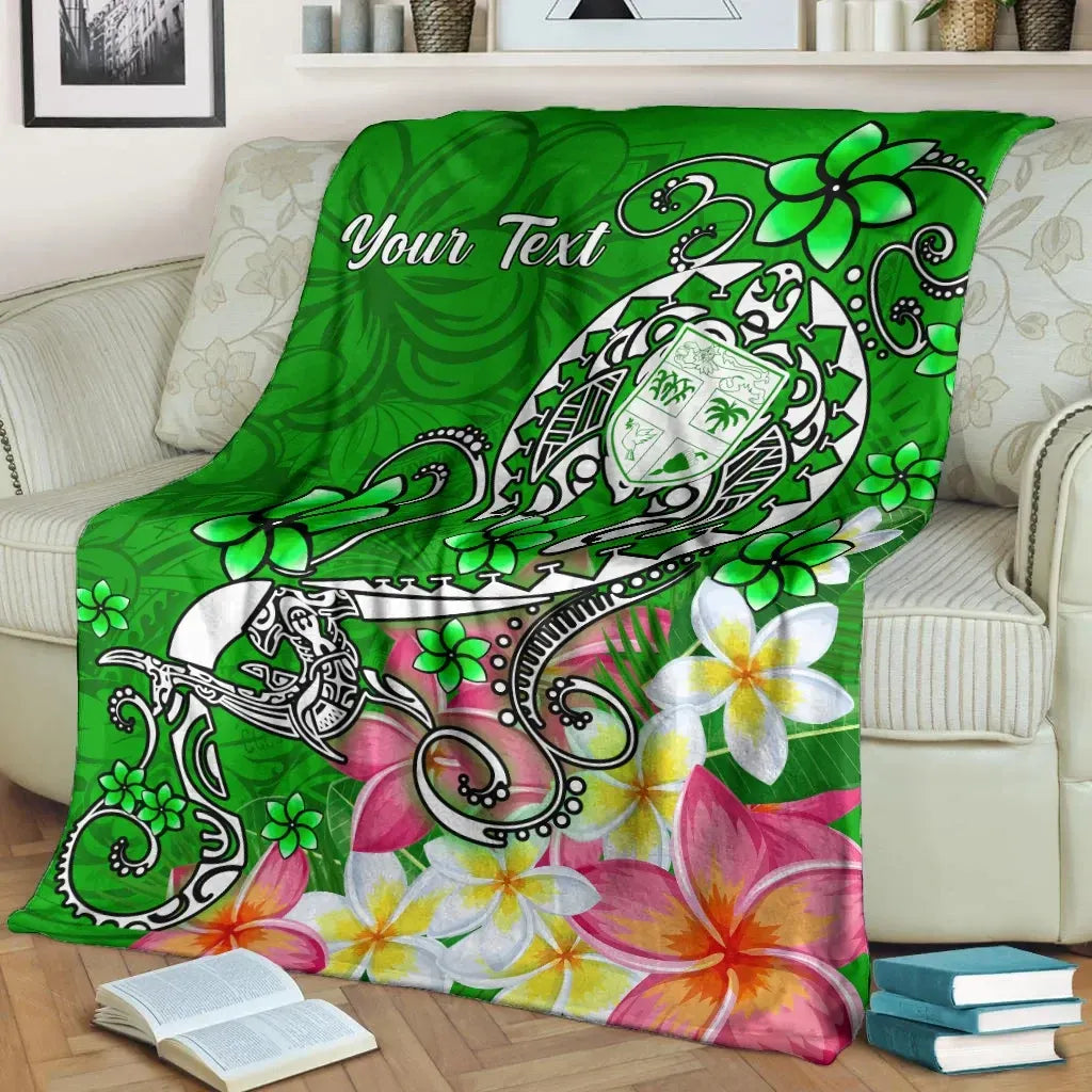 Fiji Custom Personalised Premium Blanket - Turtle Plumeria (Green)-Myprintsy