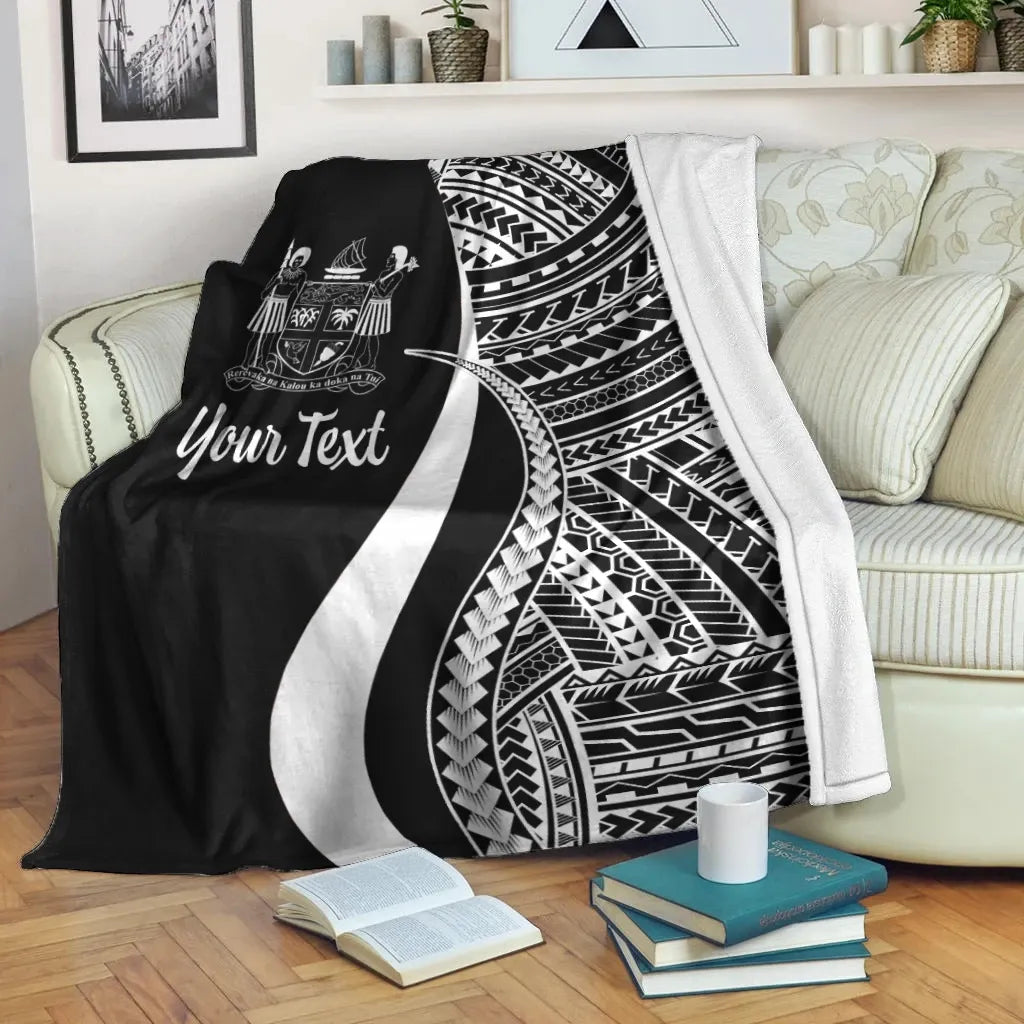 Fiji Custom Personalised Premium Blanket - White Polynesian Tentacle Tribal Pattern Crest-Myprintsy