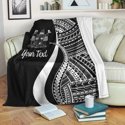 Fiji Custom Personalised Premium Blanket - White Polynesian Tentacle Tribal Pattern Crest-Myprintsy