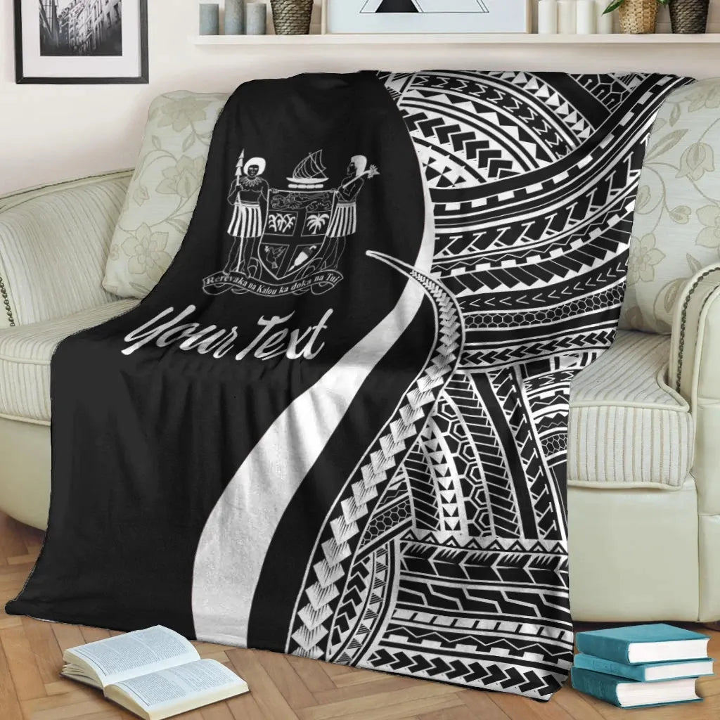 Fiji Custom Personalised Premium Blanket - White Polynesian Tentacle Tribal Pattern Crest-Myprintsy