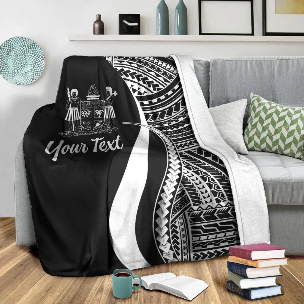 Fiji Custom Personalised Premium Blanket - White Polynesian Tentacle Tribal Pattern Crest-Myprintsy