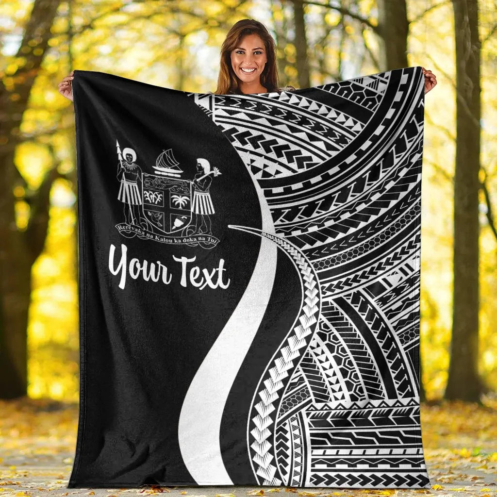 Fiji Custom Personalised Premium Blanket - White Polynesian Tentacle Tribal Pattern Crest-Myprintsy