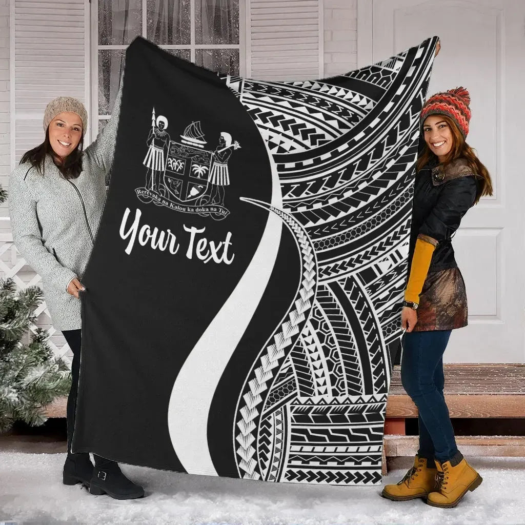 Fiji Custom Personalised Premium Blanket - White Polynesian Tentacle Tribal Pattern Crest-Myprintsy