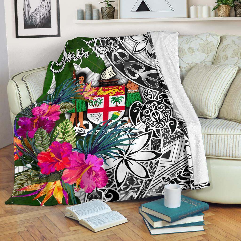 Fiji Custom Personalised Premium Blanket White - Turtle Plumeria Banana Leaf Crest-Myprintsy