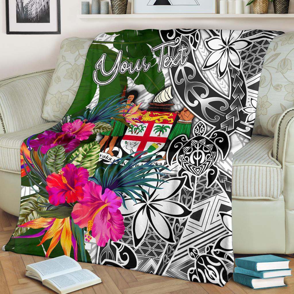 Fiji Custom Personalised Premium Blanket White - Turtle Plumeria Banana Leaf Crest-Myprintsy