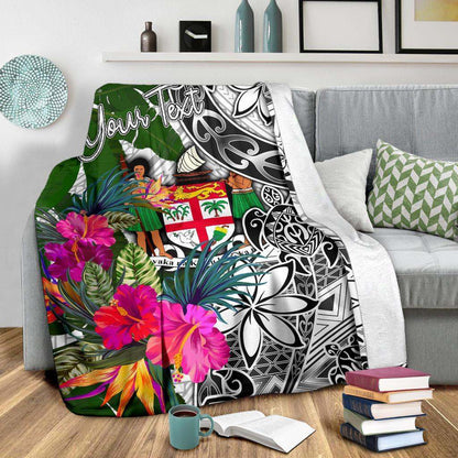 Fiji Custom Personalised Premium Blanket White - Turtle Plumeria Banana Leaf Crest-Myprintsy