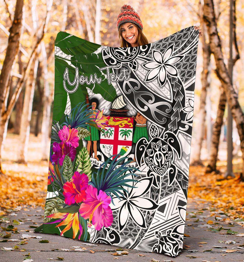 Fiji Custom Personalised Premium Blanket White - Turtle Plumeria Banana Leaf Crest-Myprintsy