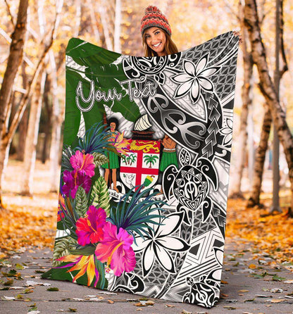 Fiji Custom Personalised Premium Blanket White - Turtle Plumeria Banana Leaf Crest-Myprintsy