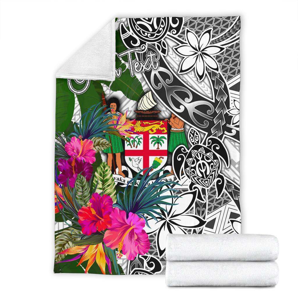 Fiji Custom Personalised Premium Blanket White - Turtle Plumeria Banana Leaf Crest-Myprintsy