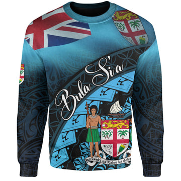 Fiji Custom Personalised Sweatshirt Bula Si'a Fijian Flag Tapa Patterns Style-Myprintsy
