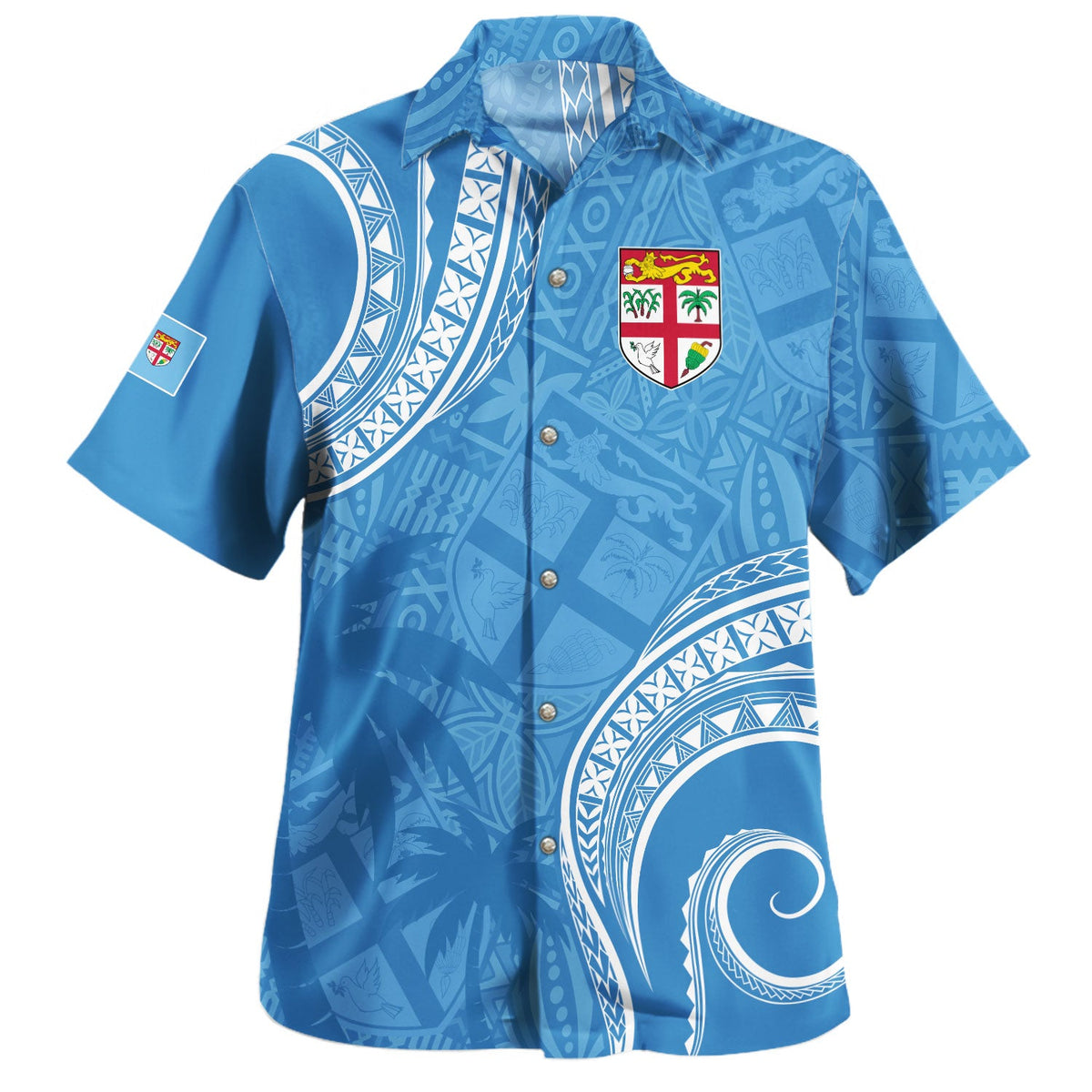 Fiji Hawaiian Shirt Coat Of Arms Ocean Wave Masi Tribal Style-Myprintsy