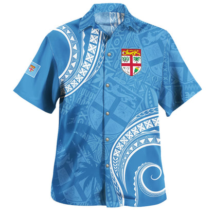 Fiji Hawaiian Shirt Coat Of Arms Ocean Wave Masi Tribal Style-Myprintsy