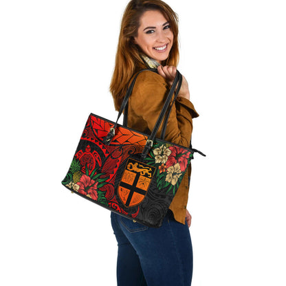 Fiji Leather Tote Bag Polynesian Turtle Tropical