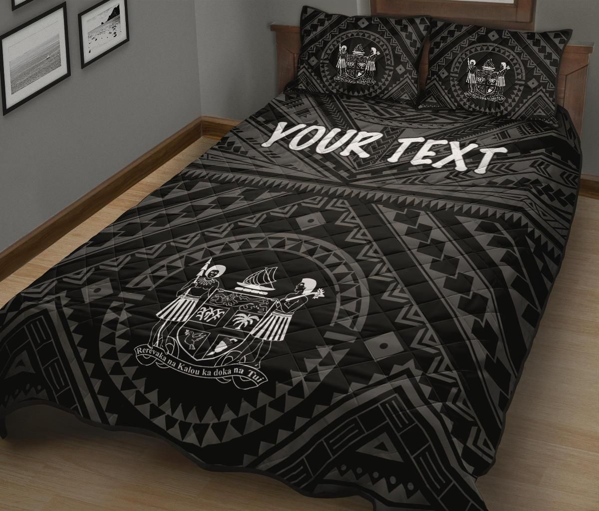 Fiji Personalised Quilt Bed Set - Fiji Seal With Polynesian Tattoo Style ( Black)-Myprintsy