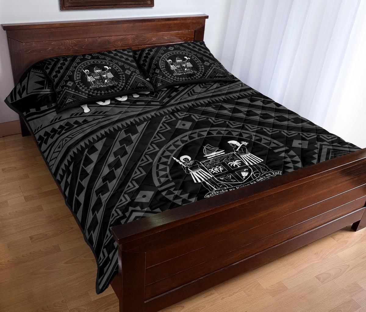 Fiji Personalised Quilt Bed Set - Fiji Seal With Polynesian Tattoo Style ( Black)-Myprintsy