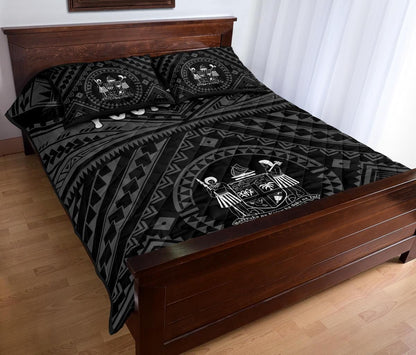 Fiji Personalised Quilt Bed Set - Fiji Seal With Polynesian Tattoo Style ( Black)-Myprintsy