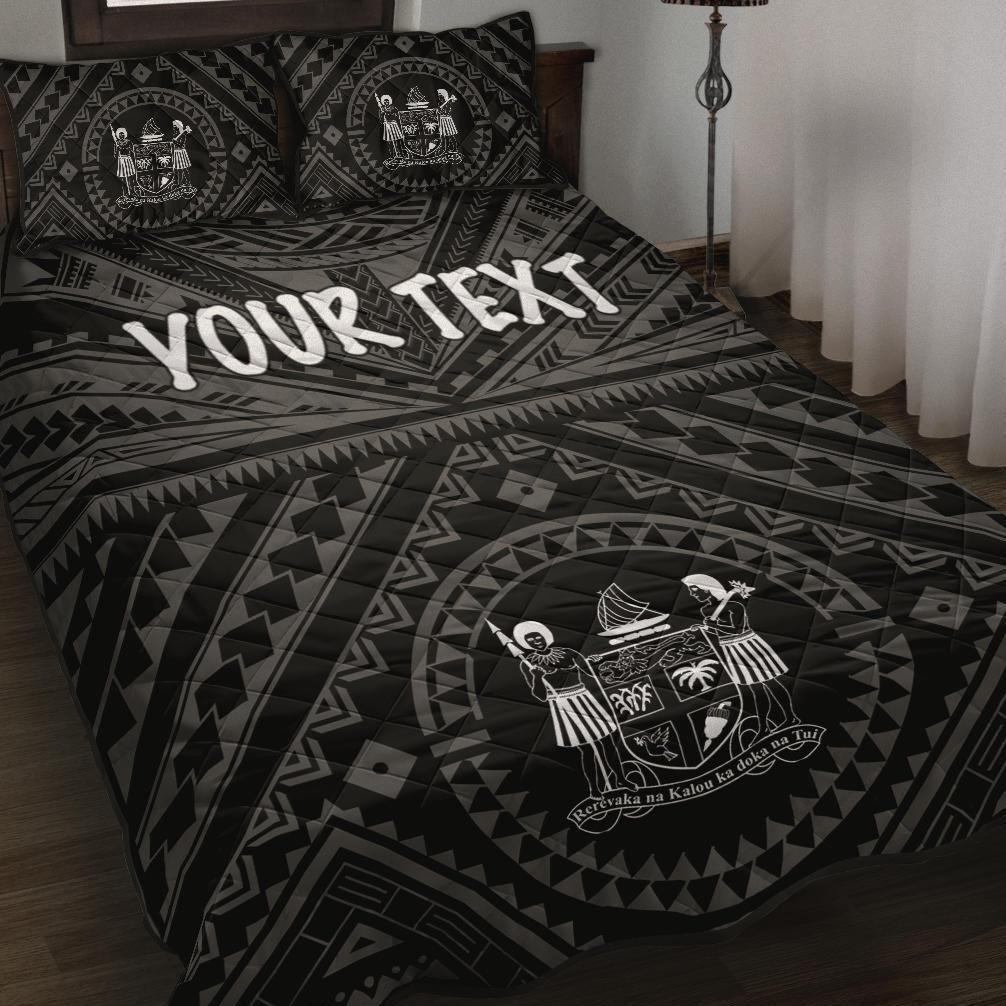 Fiji Personalised Quilt Bed Set - Fiji Seal With Polynesian Tattoo Style ( Black)-Myprintsy