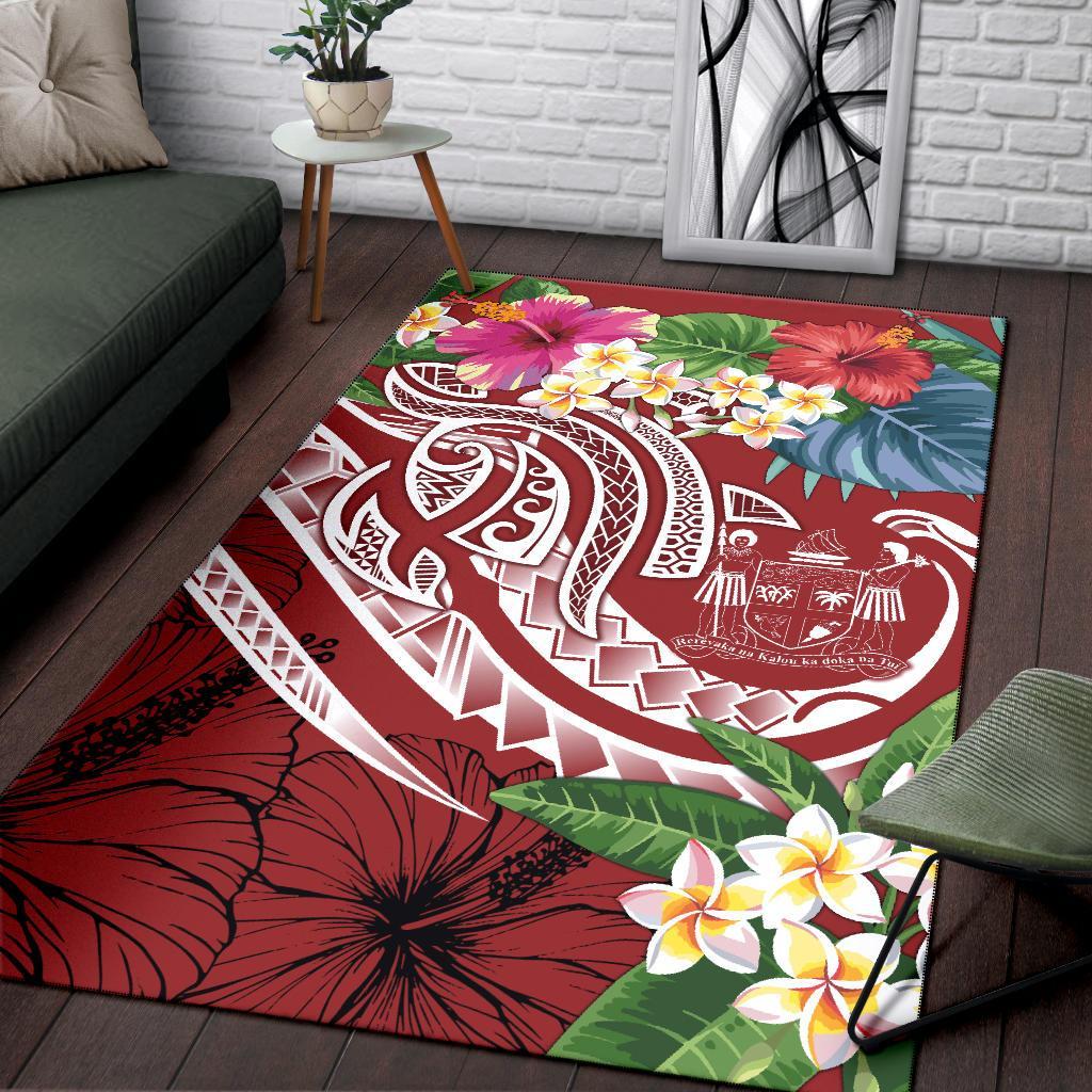 Fiji Polynesian Area Rug - Summer Plumeria (Red)-Myprintsy