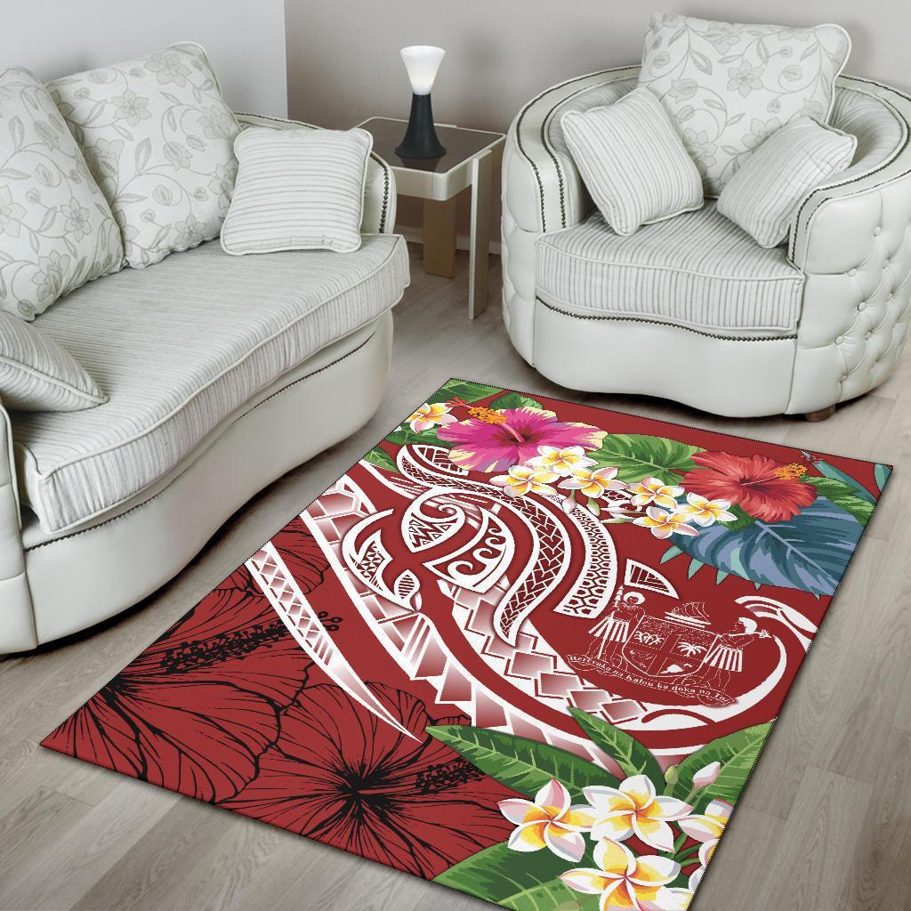 Fiji Polynesian Area Rug - Summer Plumeria (Red)-Myprintsy