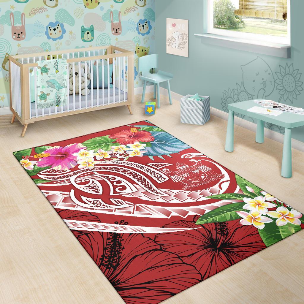 Fiji Polynesian Area Rug - Summer Plumeria (Red)-Myprintsy