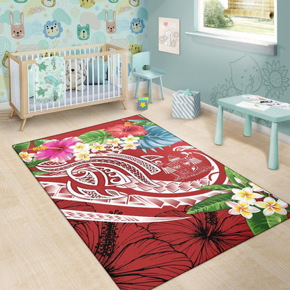 Fiji Polynesian Area Rug - Summer Plumeria (Red)-Myprintsy