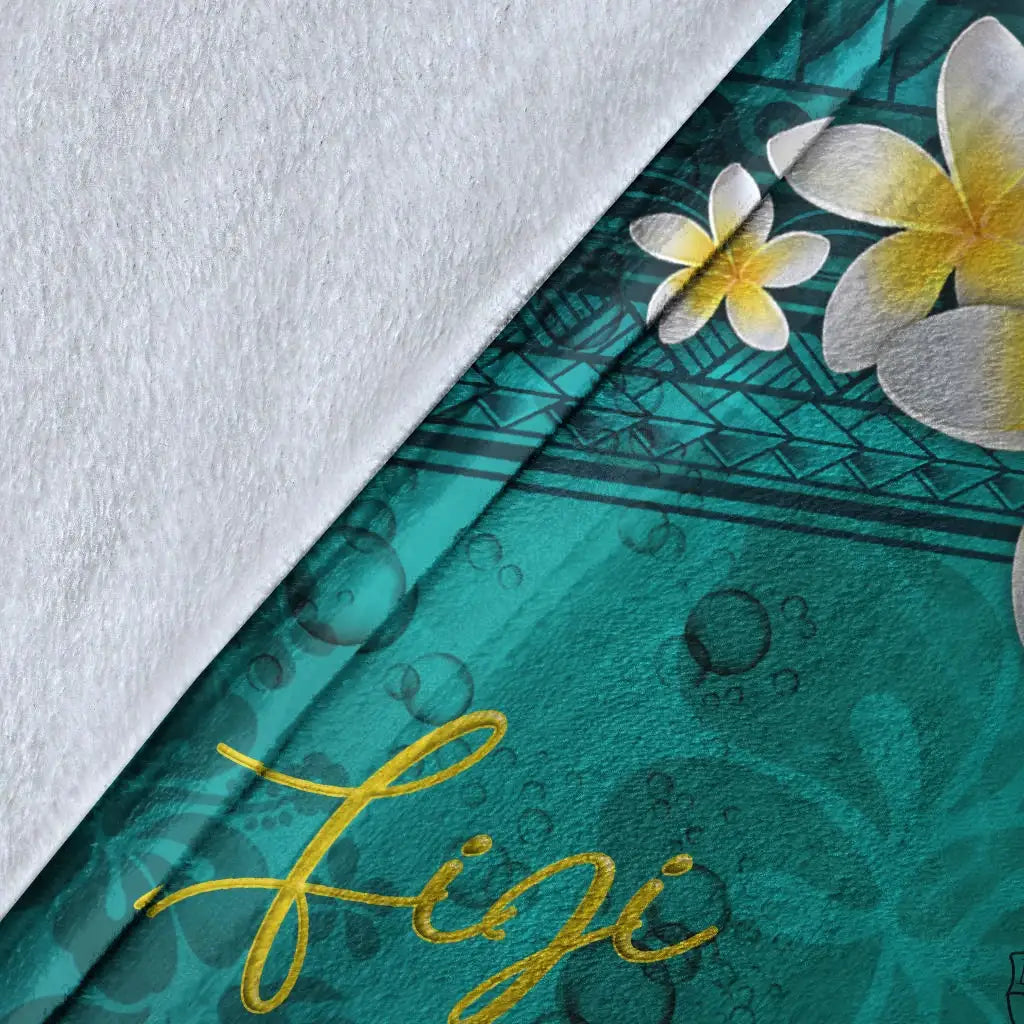 Fiji Polynesian Blanket - Plumeria With Blue Ocean-Myprintsy