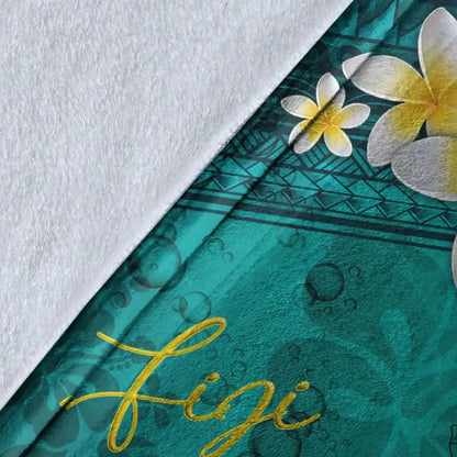 Fiji Polynesian Blanket - Plumeria With Blue Ocean-Myprintsy