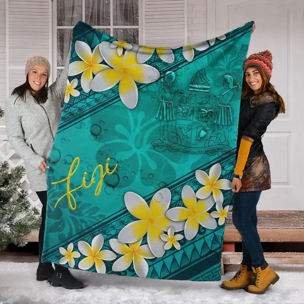 Fiji Polynesian Blanket - Plumeria With Blue Ocean-Myprintsy