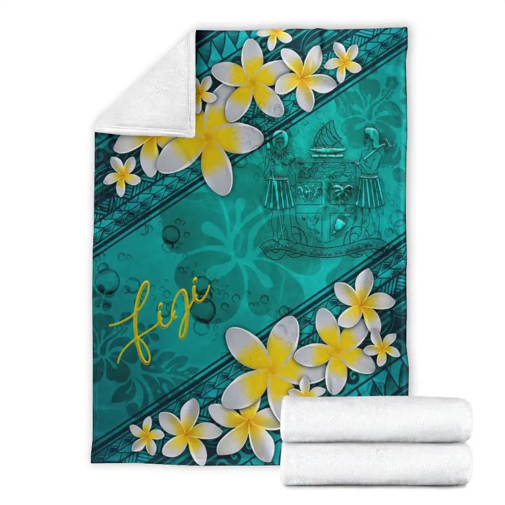 Fiji Polynesian Blanket - Plumeria With Blue Ocean-Myprintsy