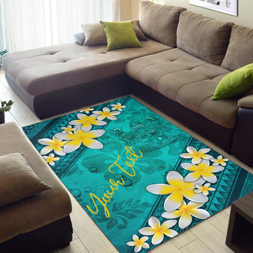 Fiji Polynesian Custom Personalised Area Rug - Plumeria With Blue Ocean-Myprintsy