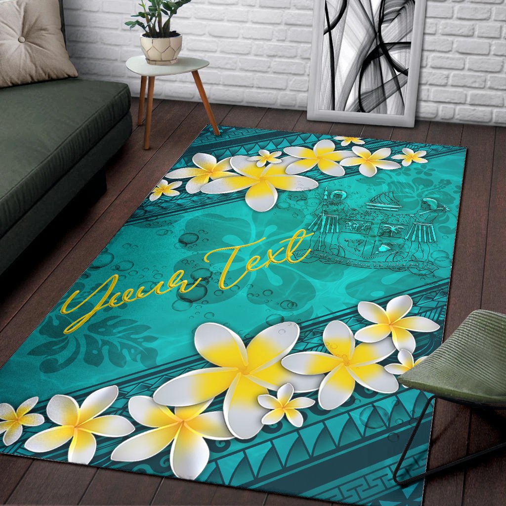 Fiji Polynesian Custom Personalised Area Rug - Plumeria With Blue Ocean-Myprintsy