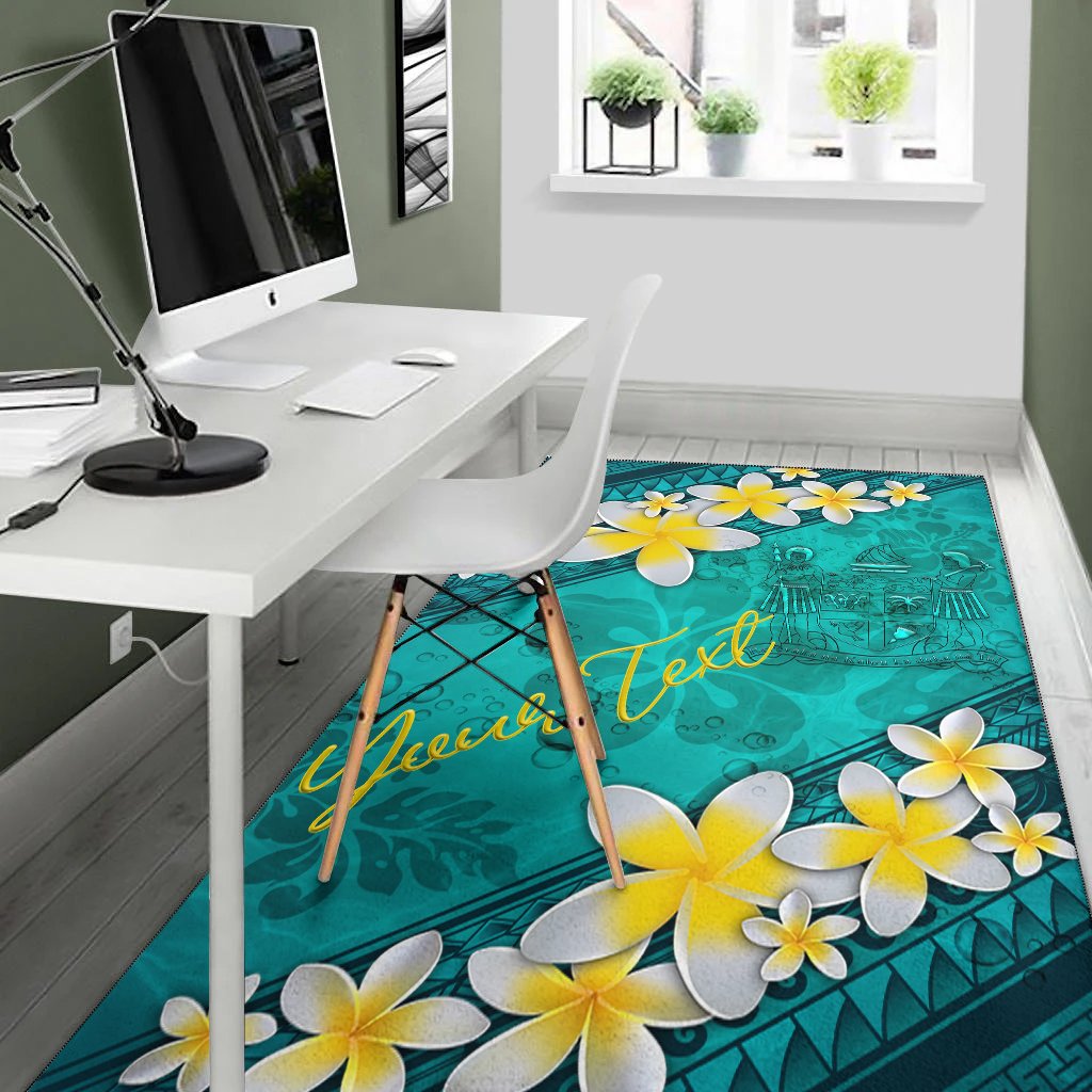 Fiji Polynesian Custom Personalised Area Rug - Plumeria With Blue Ocean-Myprintsy