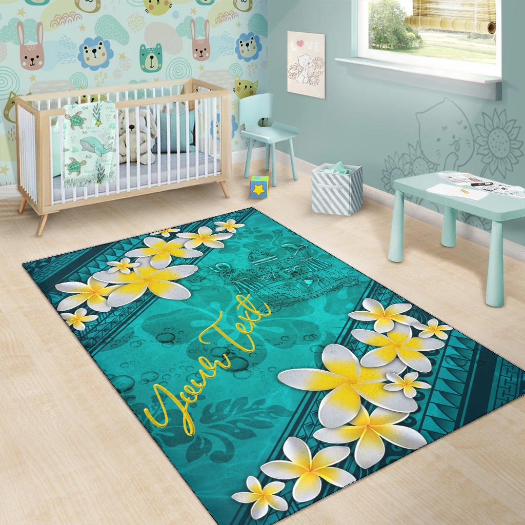 Fiji Polynesian Custom Personalised Area Rug - Plumeria With Blue Ocean-Myprintsy