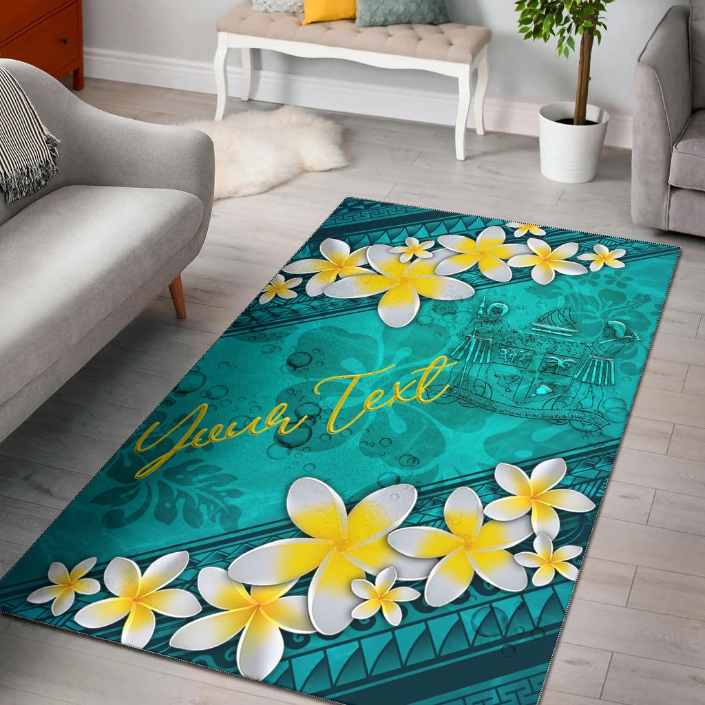 Fiji Polynesian Custom Personalised Area Rug - Plumeria With Blue Ocean-Myprintsy