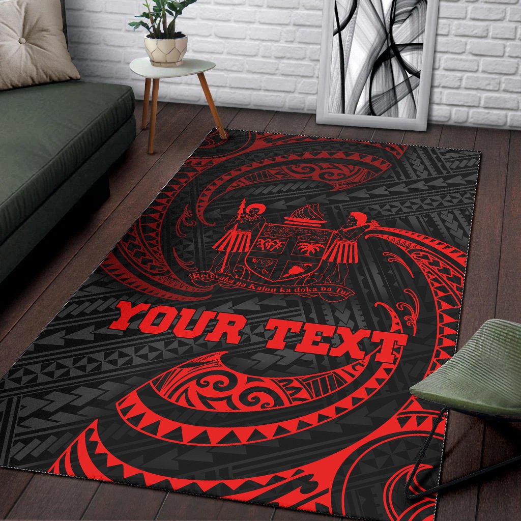 Fiji Polynesian Custom Personalised Area Rug - Red Tribal Wave-Myprintsy
