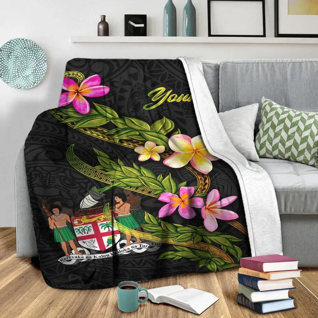 Fiji Polynesian Custom Personalised Blanket - Plumeria Tribal-Myprintsy
