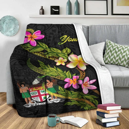 Fiji Polynesian Custom Personalised Blanket - Plumeria Tribal-Myprintsy