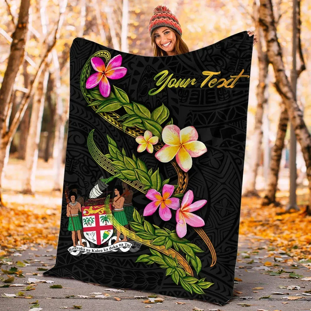 Fiji Polynesian Custom Personalised Blanket - Plumeria Tribal-Myprintsy