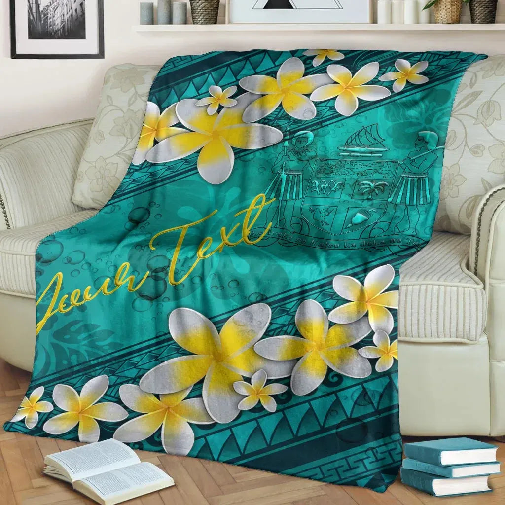 Fiji Polynesian Custom Personalised Blanket - Plumeria With Blue Ocean-Myprintsy