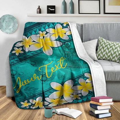 Fiji Polynesian Custom Personalised Blanket - Plumeria With Blue Ocean-Myprintsy