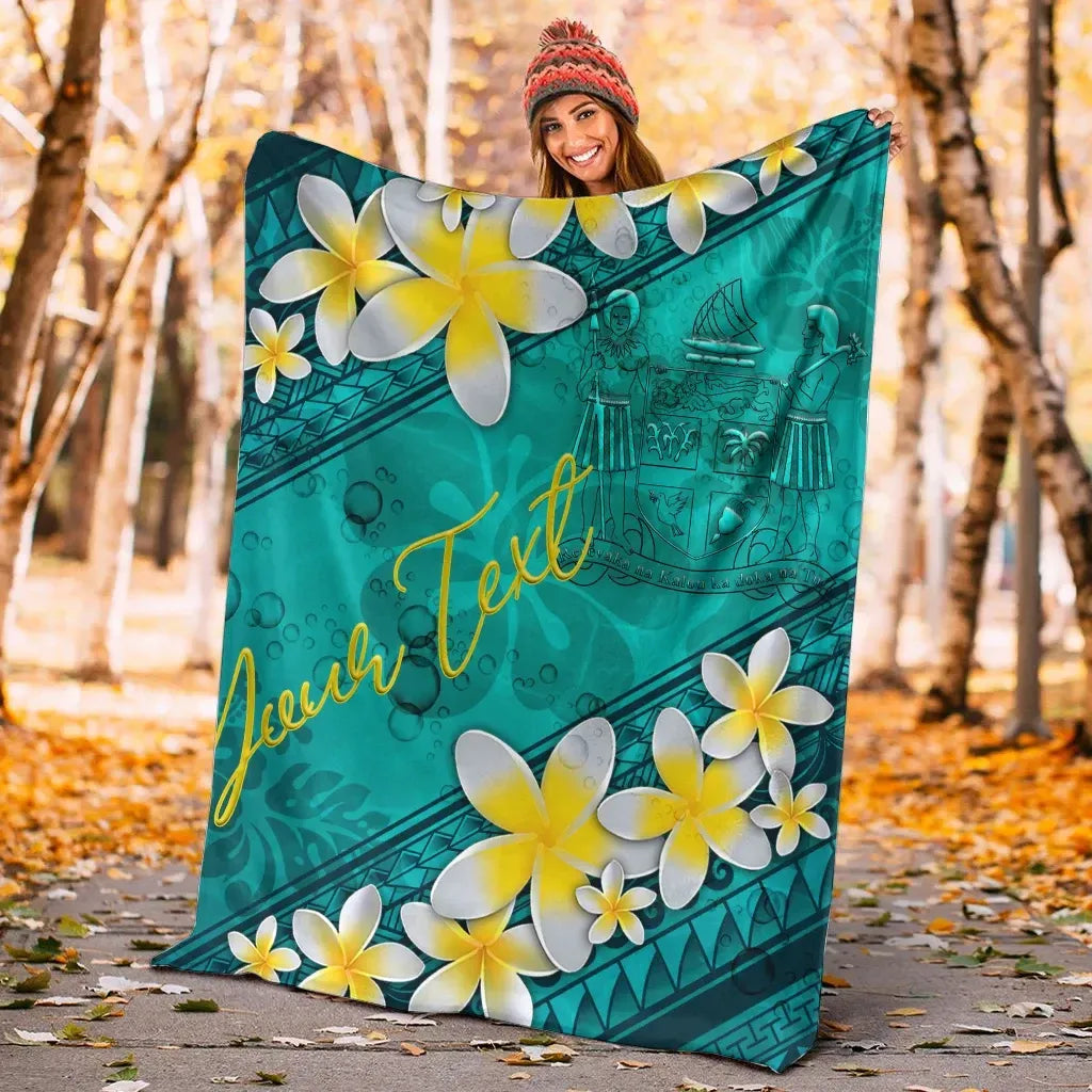 Fiji Polynesian Custom Personalised Blanket - Plumeria With Blue Ocean-Myprintsy