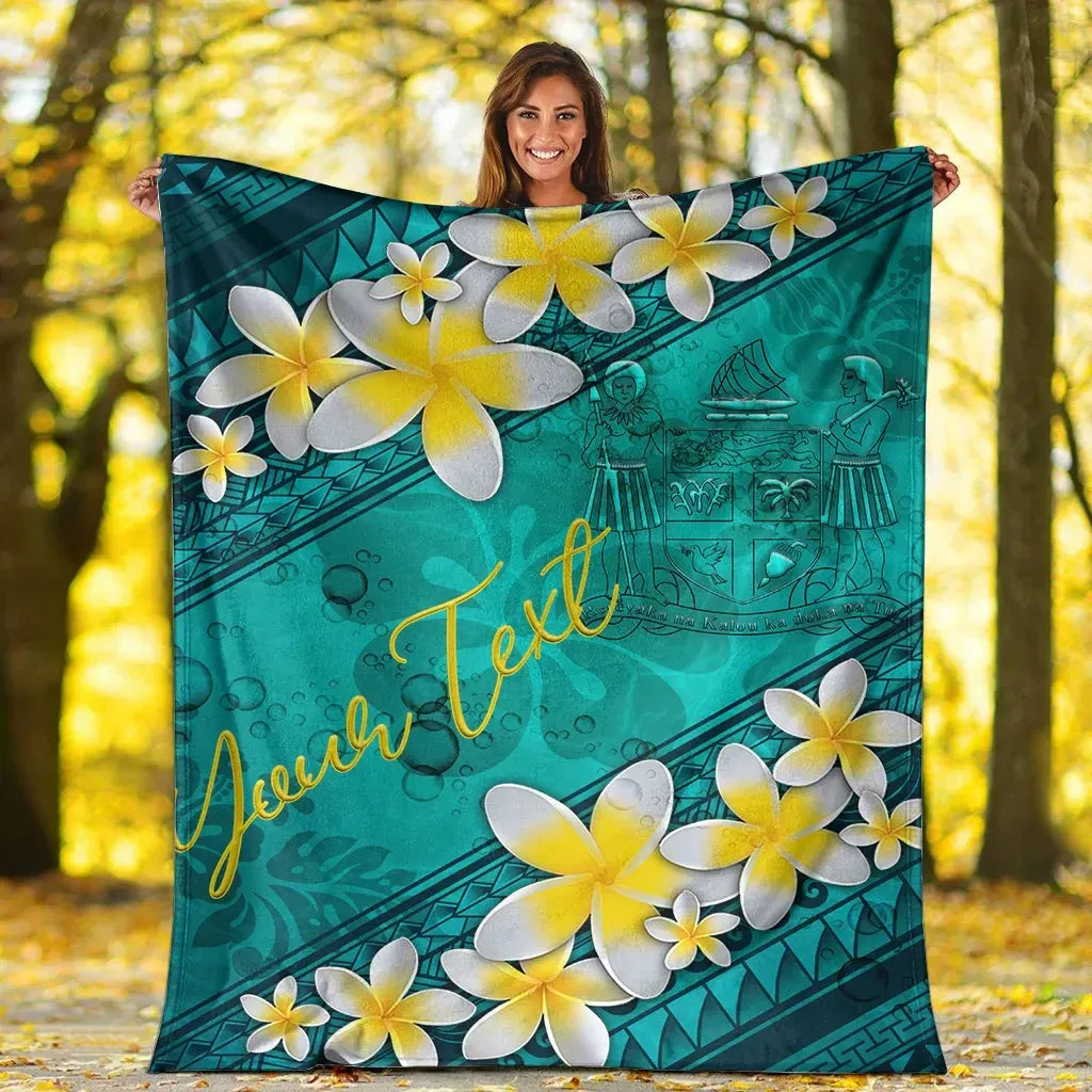 Fiji Polynesian Custom Personalised Blanket - Plumeria With Blue Ocean-Myprintsy
