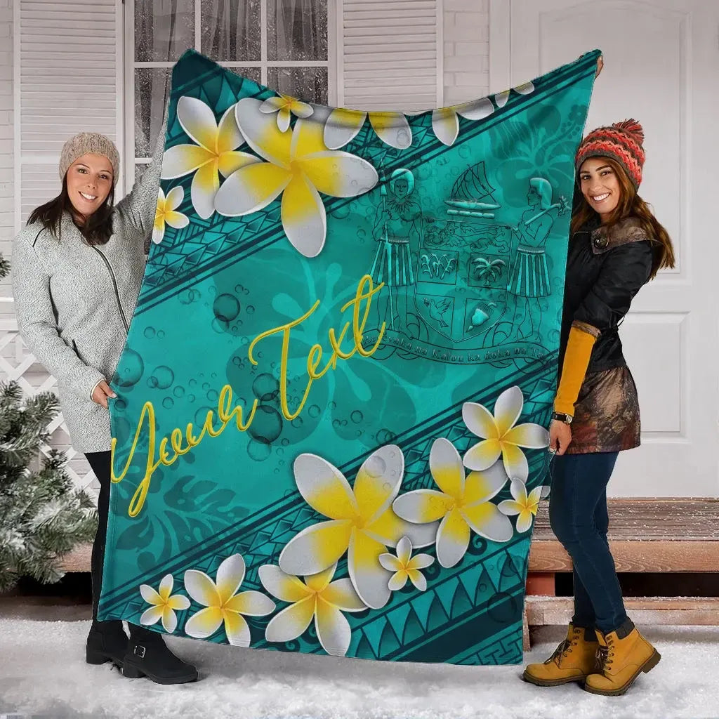 Fiji Polynesian Custom Personalised Blanket - Plumeria With Blue Ocean-Myprintsy