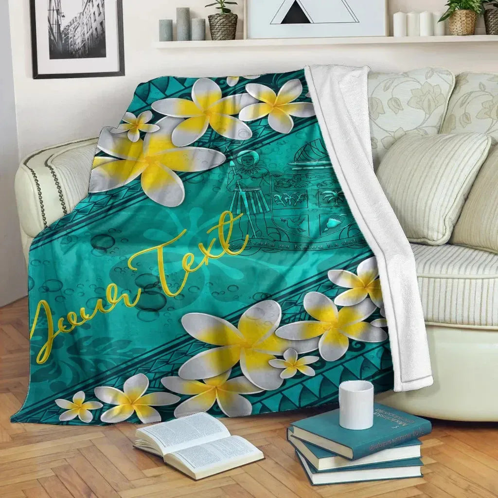 Fiji Polynesian Custom Personalised Blanket - Plumeria With Blue Ocean-Myprintsy